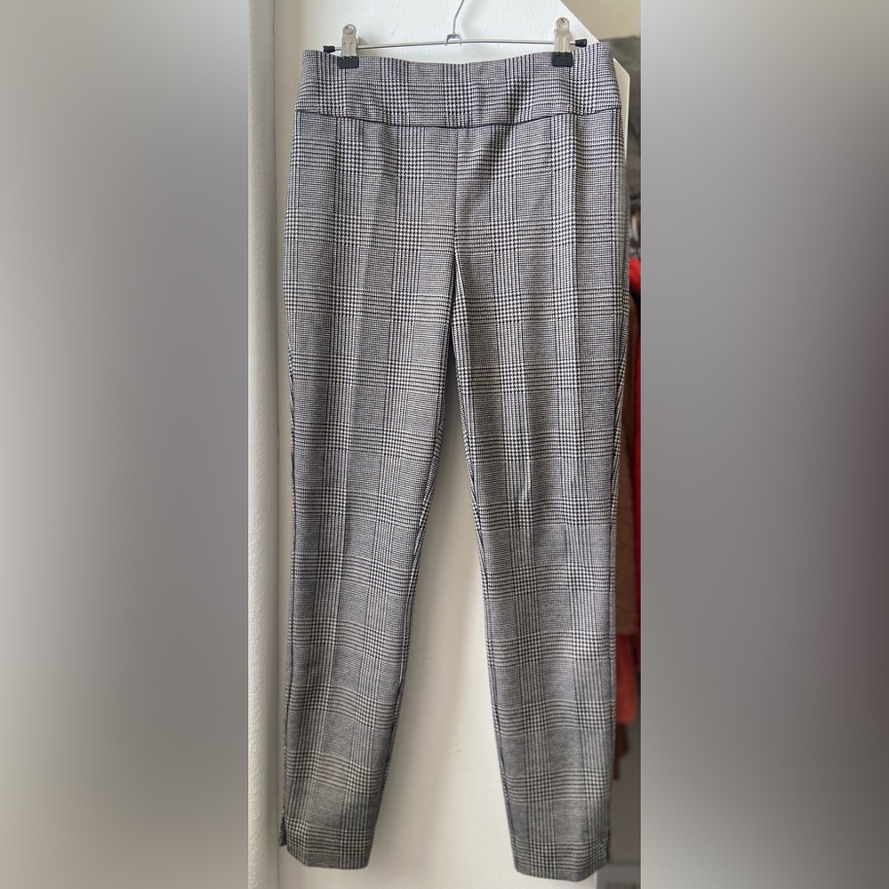 Express Columnist Ankle High Rise Pull-On Pants Black/Tan Houndstooth Print EUC